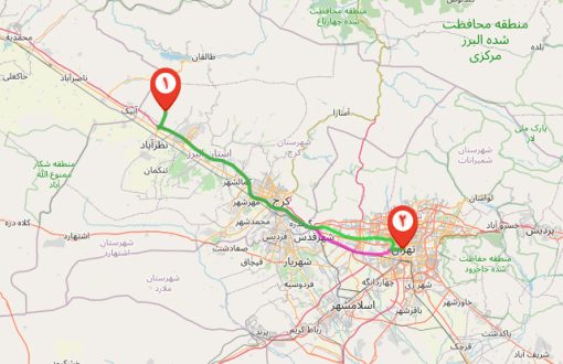 فاصله تهران تا هیو کرج