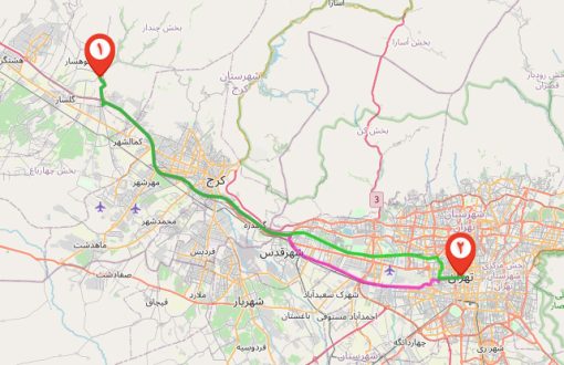 فاصله کردان تا تهران